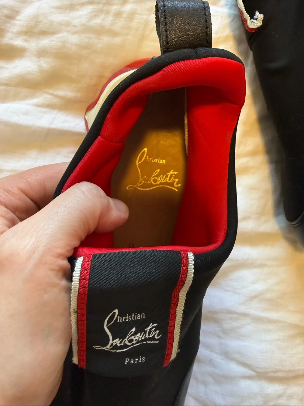 Christian Louboutin Black and Red Slip-On Sneakers